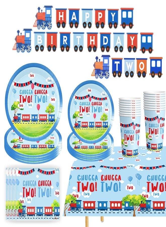 BEOXAGAR Chugga Chugga Two Two Party Supplies Train 2nd Party Train 2nd Birthday Plates For Boys Includes Plates Cups Napkins Tableware for Boys Birthday,Serves 30 Guests - Image 1